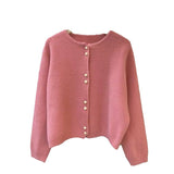 Spring New Round-Neck Long-Sleeved Knitted Cardigan Female Soft Waxy Comfortable Loose Lazy Coat Coat-Outfit