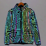 Circuit Grain Jacket Geometric Pattern Rainbow Color Reflective Jacket Hip Hop Mechanical Dance Dazzle Color Reflective Jacket-Outfit