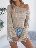 Early Autumn Collar Hollow Long-Sleeved Knitted Shirt Casual Loose Coat Women's