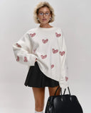 Fongt Embroidered Sweater Women's Round Collar Casual Easing 2024 Knitted Shirt Autumn And