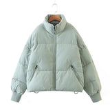Stand-up Collar Zipper Pocket Padded Jacket-Outfit