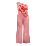 Fongt Single Shoulder Collar Sleeveless Jumpsuit Fashion Three-Dimensional Flower Jumpsuit Jumpsui