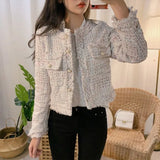 2022 New Autumn Women Single-Breasted Tweed Jacket High Quality Female Elegant Korean Chic Short