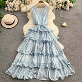 Fongt Luxury High-End Sleeveless Dress Women's Summer Harvest Waist Thin Luxury Temperament Chic Cake Skirt