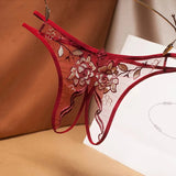 briefs sexy French embroidery sexy mesh hollow out free off thong low waist transparent t pants G-String