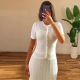 Fongt Women's Knitted Casual Simple Pure White Dress For Summer 2025