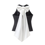 Spring Style Bow Removable Back-Hanging Waistcoat Pleated Half-Length Skirt-Outfit