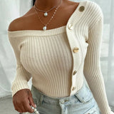 Sleeve Off Shoulder Sexy Casual Slim Buttons