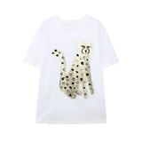 Fongt 2023 New Women's Round Collar Short Sleeve Contrast Color Print T-Shirt 5644156 910-Outfit