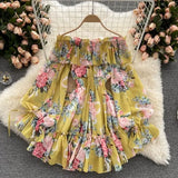 Fongt Vacation Word Shoulder Print Chiffon Jumpsuit Skirt Super Fairy Loose Broad Leg Pants Shorts Jumpsuit