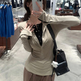 Solid Color Fake Two Pieces Long Sleeve Tee-Outfit