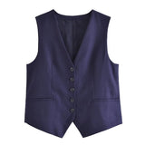 Fongt 2023 Summer V-Neck Solid Color Single Breasted Vest High Waist Wide-Leg Pants Shorts Set 9ZS2251-Outfit