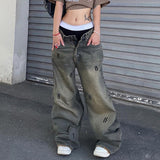 Hip Pop Low Waist Letter Print Boyfriend Jeans-Outfit