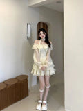 Summer Long Sleeve Elegant Mini Dress Lolita Pure Color Short Party Dress Woman Casual Sweet One Piece Dress Korean Fashion-Outfit