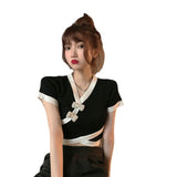 Hong Kong Taste Slimy Umbilly Short Top Woman 2025 Summer New Design Sense Niche Short-Sleeved