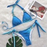 Fongt 2023 New Bikini Sexy Gradient Print Strap Swimsuit, Luxury Crystal Diamond Vacation