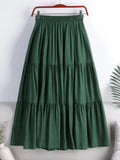 Linen Casual Elastic Waist A-LINE Long Skirts for Women Fashion 2023 LOOSE Splice Solid Vintage Harajuku Black