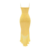 Yellow Ruffles Hem Strappy Midi Dress-Outfit