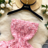 Fongt Sweet Atmosphere Feel Bra Dress Women Summer Three-Dimensional Flowers Small Hot Babes Ponmp Short Skirt