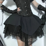 High Waist Irregular Lace Stitching Short Skirt Dark Style Fashion Leisure Full-Length Skirt-Outfit
