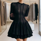 Fongt Fresh Dress Women's New Spring 2025 Fashion Sweet Style Pure Color Knitted Long-Sleeved