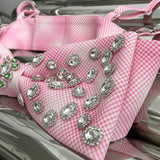 Plaid Patchwork Bowknot Vests For Women Slash Neck Sleeveless Diamonds Hit Color Camis Female Summer 2022 New