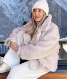 Beige Collar Pocket Faux Fur Coat-Outfit