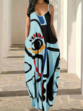 Fongt Summer Cool Sling Skirt Abstract Face Style Digital Print Style Street Dress Woman