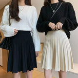 Knitted Pleated Long Mini Skirt-Outfit