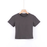 Trendy Women's T-Shirt Summer New Round-Neck Short-Sleeved Solid Color Short Navel Slim Pullover-Outfit
