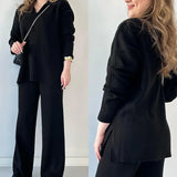 Fongt 2025 New Solid Fashion Collar Loose Leisure Knitting Two Sets Of Women