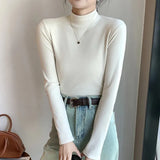 T-shirts Women's Fall Winter Slim Thick Basic Tops Korean New Half Turtleneck Camisetas Tee Long Sleeve Bottomed T