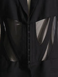 Fongt Coat Female 2024 New French Casual Fish Bone Beam Waist Mesh Stitching Slim Perspective Small Suit Summer-Outfit