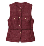 Fongt Women's Clothing INS Net Red Explosive With Belt Beads Texture Vest