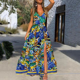 Fongt New Summer Women's Wish Deep V Sling Ribbon Three-Color Leaf Print