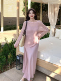 Fongt Xixi 2025 Spring New Korean Version High Waisted Elegant Suspension Dress V-Neck Solid Color Pure Desired Skirt 88172