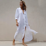 Fongt Cotton Loose Shirt Type Long Cardigan Bikini Swimsuit With Sunscreen Smock Vacation Beach Coat