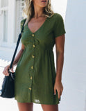 Street Hipster Solid Color V-neck Slim-fit Button High Waist