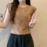 Heavy Industry Embroidered Sleeveless Shoulder T-Shirt Women 2025 Summer New Ins Knitted Vest