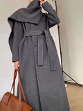 2024 Autumn And Winter New Shawl Scarf Collar Double-breasted Solid Color Women's Double-sided Woolen Belt Coats TH5394-Outfit