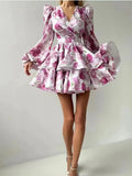 Gentle Style Dress Women 2025 Spring New Sweet Fresh Fashion Bubble Sleeve Print Short Ponve