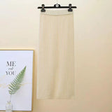 Winter Women Sweater Skirt New 2021 Knitted Midi Skirts Korean Elastic High Waist Elegant Autumn Split Fork Black