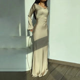 Fongt 2023 New Round Collar Pure Color Satin Sense Senior Package Hip Fishtail Skirt Woman-Outfit