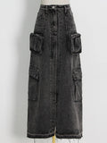 Fongt Design Sense A Skirt Spring 2024 New Fashion Temperament Splicing Tooling Pocket Skirt Woman-Outfit