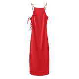 New Spring Style Side Bow Dress With Bare Back And Slim Suspenders-Outfit