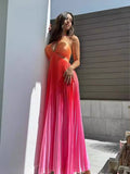 Fongt New Summer Gradient Hanging Neck Fold Fashion Dress Ladies Beach Holiday Dress