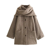 Fongt ZR Women's Temperament With Scarve Short Knit Coat