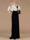 Famous Wind Dress Women 2025 Spring New Temperament Elegant Fashion Collage Splicing Word Shoulder Drag