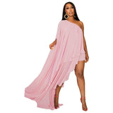 Summer Casual Slanted Edge Chiffon with Lining Solid Color Loose Beach Party Holiday Dress for Women-Outfit
