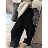 Fongt Vertical Striped High-Waisted Straight Slacks Women's New Autumn Loose-Render Feeling With Thin Broad Legs Long Trousers